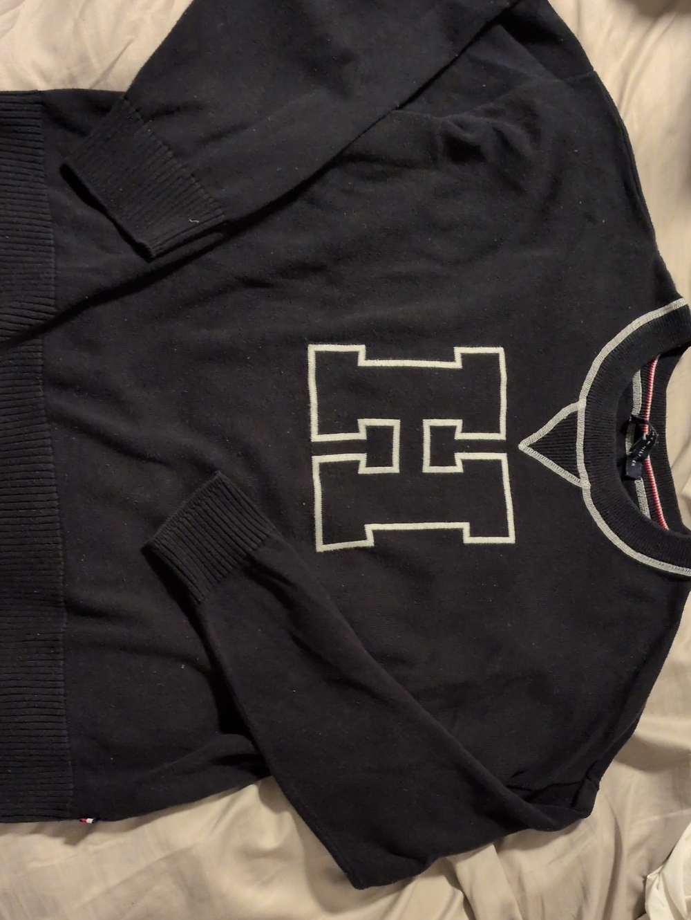 Tommy Hilfiger Black Crewneck Sweater with White Logo Detail